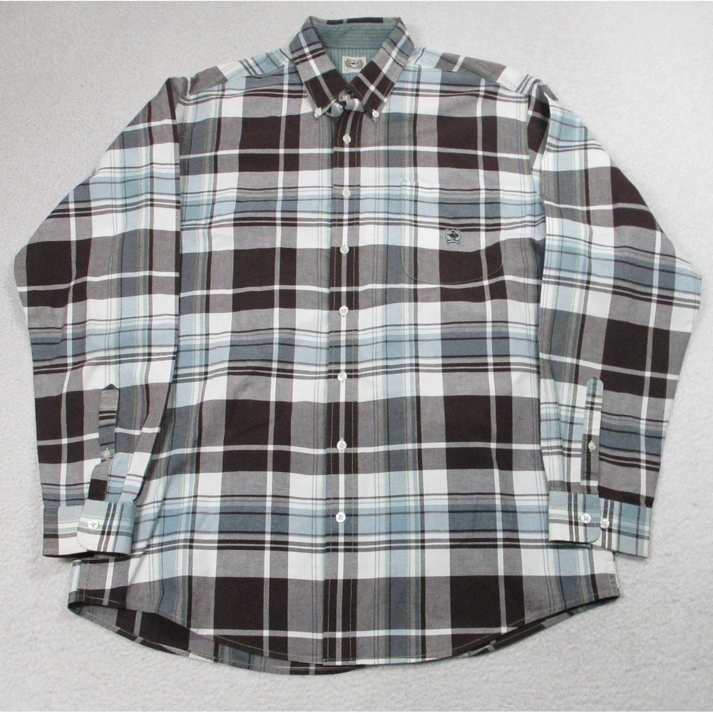 Cinch Shirt Mens Large Brown Gray Blue Plaid Button Down Long Sleeve‎ Western